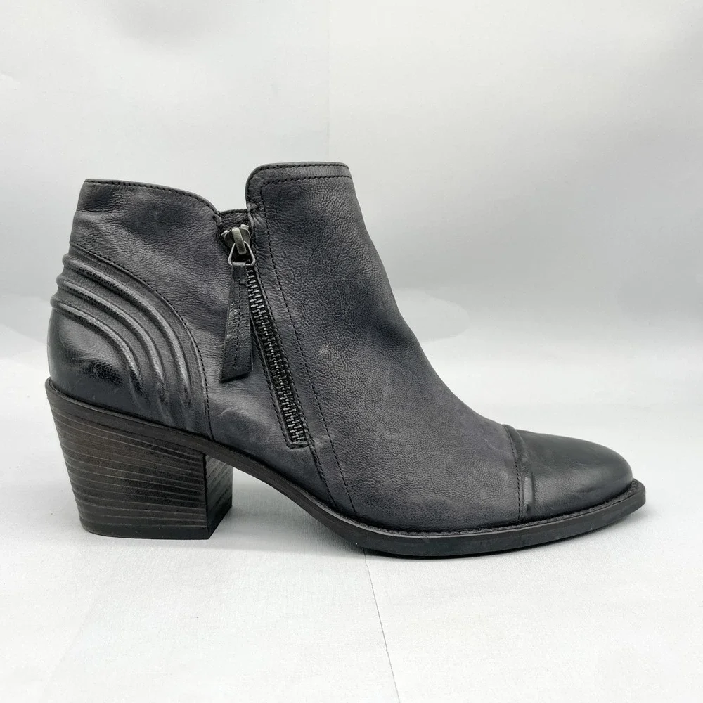 Paul Green Womens UK 7.5/ 10 Diandra Boots Black Leather Cap Toe Heel Booties